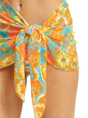 Kulani Kinis Orange & Turquoise Floral Tie Sarong Cover-Up